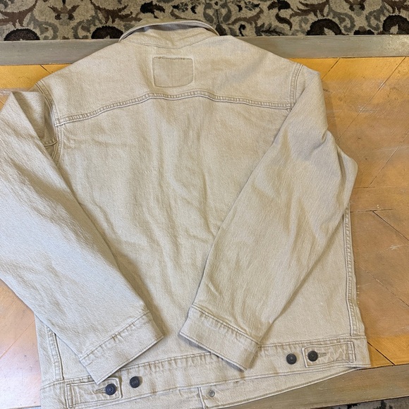 Levis Premium Stock Trucker Jacket Mens Small Khaki Corduroy Collar Cotton Blend - Picture 12 of 15